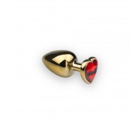 Красивая анальная пробка Gold Heart Ruby с кристаллом в виде сердца M