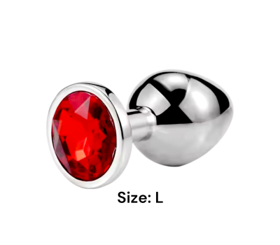 Металлическая анальная втулка Silver, red crystal размер L