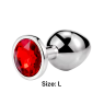 Металлическая анальная втулка Silver, red crystal размер L