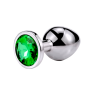 Металлическая анальная пробка Silver, green crystal, размер М