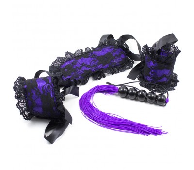 Кружевной БДСМ-набор Purple Obedience , цвет: черно-фиолетовый