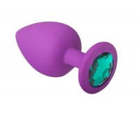 Анальная пробка силиконовая со стразом Purple Silicone Emerald, M