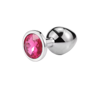 Металлическая анальная пробка Silver, pink crystal, размер М