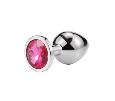 Металлическая анальная пробка Silver, pink crystal, размер М