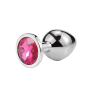 Металлическая анальная пробка Silver, pink crystal, размер М