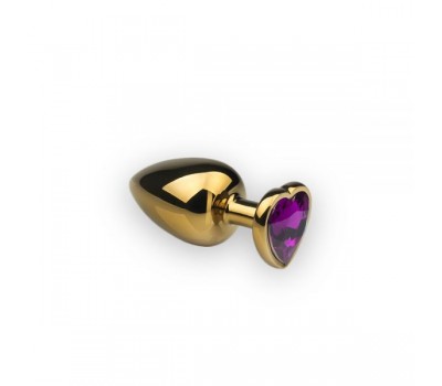 Металлическая анальная пробка с кристаллом Gold Heart Amethyst, M