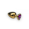 Металлическая анальная пробка с кристаллом Gold Heart Amethyst, M