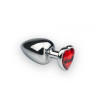 Анальная пробка металлическая серебряная со стразом Heart Ruby, L