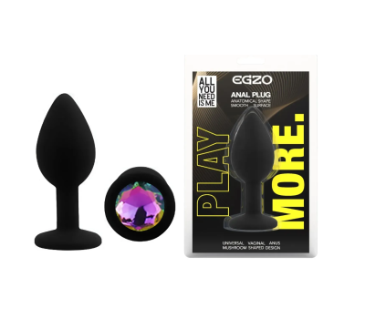 Силиконовая анальная пробка EGZO - Silicone Black Round Plug Rainbow, size S