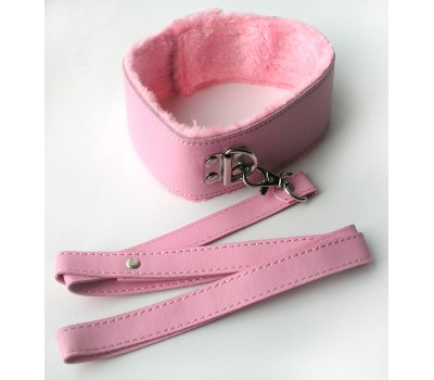 ОШЕЙНИК С ПОВОДКОМ цвет розовый, (PVC, текстиль)