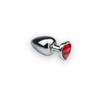 Анальная пробка металлическая серебряная со стразом Heart Ruby, M