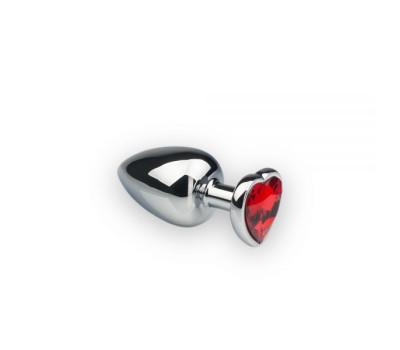 Анальная пробка металлическая серебряная со стразом Heart Ruby, M