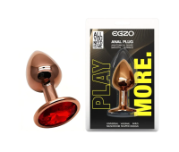 Анальная пробка с кристаллом EGZO - Dark Gold Round Plug Red, size S