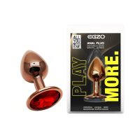 Анальная пробка с кристаллом EGZO - Dark Gold Round Plug Red, size S