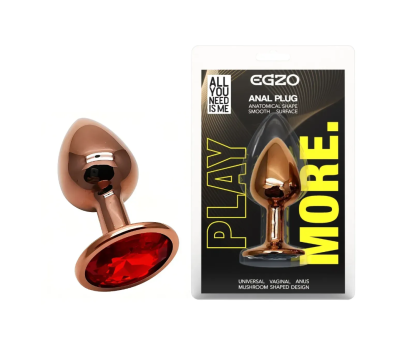 Анальная пробка с кристаллом EGZO - Dark Gold Round Plug Red, size S