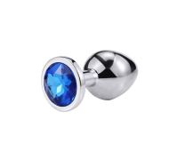 Металлическая анальная пробка Silver, dark blue, размер М