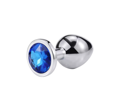 Металлическая анальная пробка Silver, dark blue, размер М