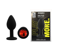 Силиконовая анальная пробка EGZO - Silicone Black Round Plug Red, size S