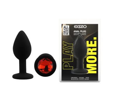 Силиконовая анальная пробка EGZO - Silicone Black Round Plug Red, size S