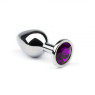 Металлическая анальная втулка с фиолетовым кристаллом Silver Amethyst, L