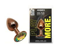 Анальная пробка с кристаллом EGZO - Dark Gold Round Plug Rainbow, size S