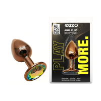 Анальная пробка с кристаллом EGZO - Dark Gold Round Plug Rainbow, size S