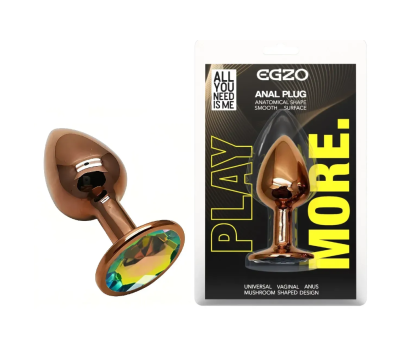 Анальная пробка с кристаллом EGZO - Dark Gold Round Plug Rainbow, size S
