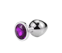 Металлическая анальная пробка Silver, violet размер М