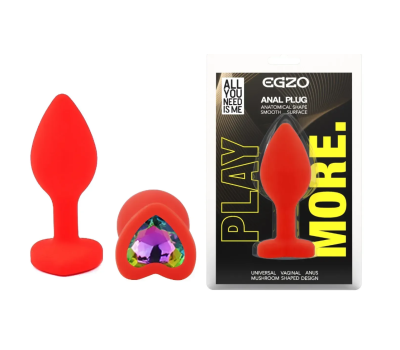 Силиконовая анальная пробка EGZO - Silicone Red Heart Plug Rainbow, size S