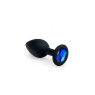 Анальная пробка с синим кристаллом, Black Silicone Sapphire, S