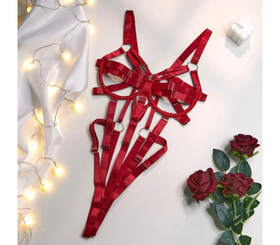 Эротический открытый боди с ремнями "Aisha", red M