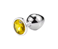 Металлическая анальная пробка Silver, yellow crystal размер М