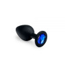 Анальная пробка с синим кристаллом, Black Silicone Sapphire, M