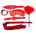КОМПЛЕКТ (наручники, маска, кляп, плеть, щекоталка с пухом) цвет красный + ПОДАРОК