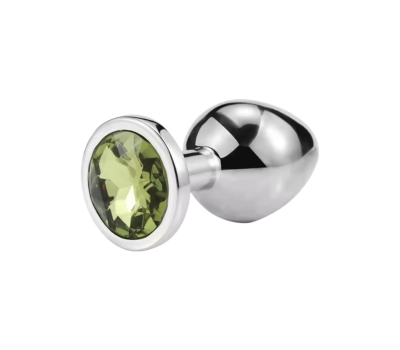 Металлическая анальная пробка Silver, light green crystal размер М