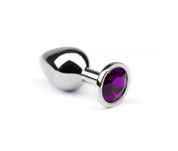 Металлическая анальная втулка с фиолетовым кристаллом Silver Amethyst, L
