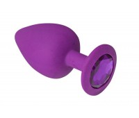 Анальная пробка Purple Silicone Amethyst фиолетовая силиконовая с фиолетовым кристаллом, M