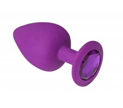 Анальная пробка Purple Silicone Amethyst фиолетовая силиконовая с фиолетовым кристаллом, M