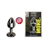 Анальная пробка с кристаллом EGZO - Dark Gray Round Plug Red, size S