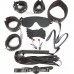 КОМПЛЕКТ (наручники, оковы, маска, кляп, плеть, ошейник с поводко, верёвказажимы для сосков)+Подарок