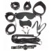 КОМПЛЕКТ (наручники, оковы, маска, кляп, плеть, ошейник с поводко, верёвказажимы для сосков)+Подарок