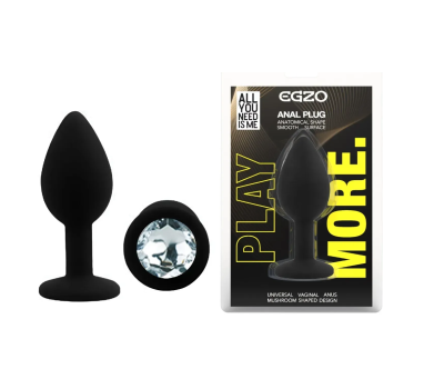 Силиконовая анальная пробка EGZO - Silicone Black Round Plug Clear, size S