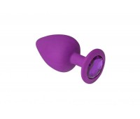 Анальная пробка Purple Silicone Amethyst фиолетовая силиконовая с фиолетовым кристаллом, S