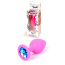 Анальная пробка с голубым кристаллом Plug-Jewellery Pink Silicon PLUG Medium- Light Blue Diamond