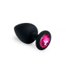 Анальная силиконовая пробка с кристаллом Black Silicone Pink-Rhodolite S