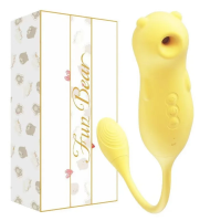 Вагинально-клиторальный вибратор "Fun Bear", 5 реж. вакуума, 10 реж. вибрации, жёлтый