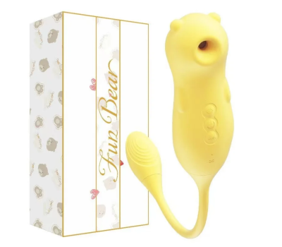 Вагинально-клиторальный вибратор "Fun Bear", 5 реж. вакуума, 10 реж. вибрации, жёлтый