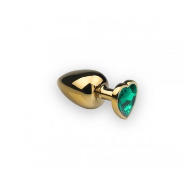 Анальная пробка, Gold Heart Emerald, L