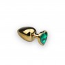 Анальная пробка, Gold Heart Emerald, L