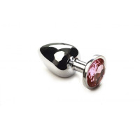 Большая серебристая анальная пробкаSilver Pink Topaz, L с розовым кристаллом